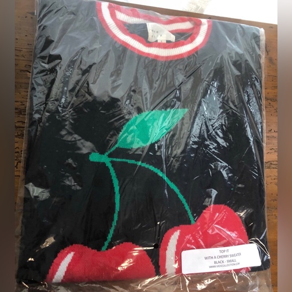 VICI cherry graphic black & red pullover knit crewneck sweater NEW 🎉SALE - Picture 6 of 16